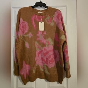 ENTRO Brown Floral Sweater  Size XL-- Brand New With Tags